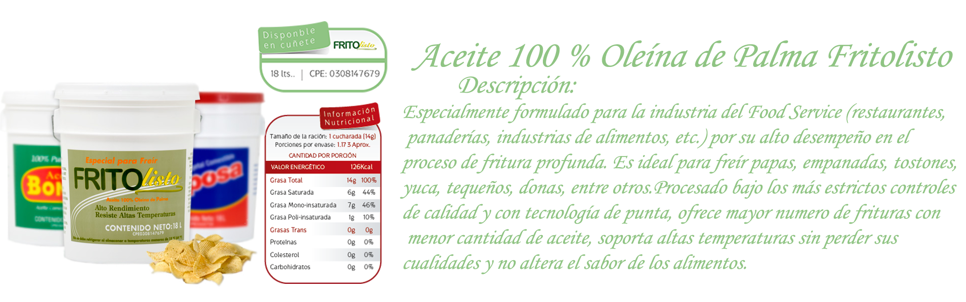 Aceite 100 % Oleína de Palma Fritolisto